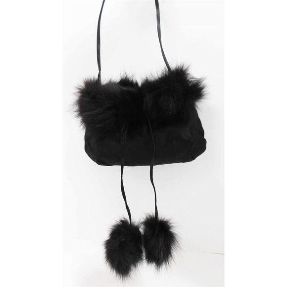 Handbags - Desmo Italy Black Fur Trim Small Shoulder Bag